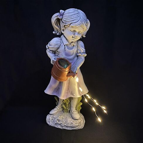 Beautiful Girl Watering The Garden Statue with Solar Fairy Light,Cute Garden and Balcony Statue Decoration for Garden Lovers in Saudi Arabia