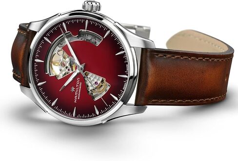 Hamilton Jazzmaster Performer Automatic Men's Watch, 40mm Stainless Steel Case, Swiss Made, Burgundy Dial Analog Wrist Watch, 50m Waterproof, Sapphire Crystal, 3-Hand Movement, Calf Leather Strap in Kuwait