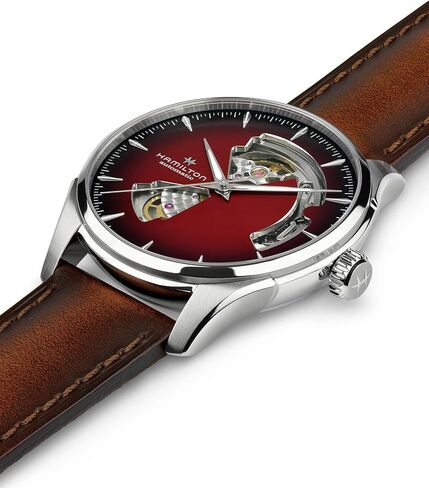 Hamilton Jazzmaster Performer Automatic Men's Watch, 40mm Stainless Steel Case, Swiss Made, Burgundy Dial Analog Wrist Watch, 50m Waterproof, Sapphire Crystal, 3-Hand Movement, Calf Leather Strap in Kuwait