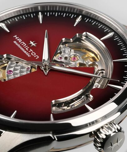 Hamilton Jazzmaster Performer Automatic Men's Watch, 40mm Stainless Steel Case, Swiss Made, Burgundy Dial Analog Wrist Watch, 50m Waterproof, Sapphire Crystal, 3-Hand Movement, Calf Leather Strap in Kuwait