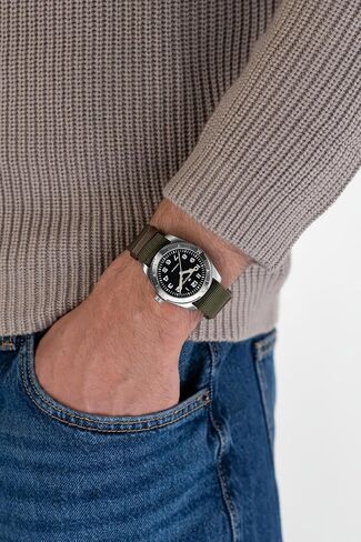 Hamilton Khaki Field Expedition Automatic Men's Watch, 41mm Stainless Steel Case, Swiss Made, Black Dial Analog Wrist Watch for Men, 100m Waterproof, Sapphire Crystal, 3-Hand Movement, Textile Strap in Kuwait