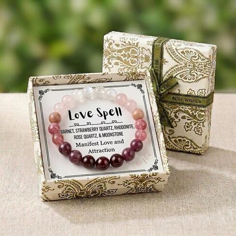 Love Energy Crystal Bracelet for Women Garnet, Quartz, Rose Quartz, Rhodonite, Moonstone for Mothers Days Gift, Birthday, Christmas Healing Gemstone Bracelet (Gift Box & Meaning Card) in Saudi Arabia