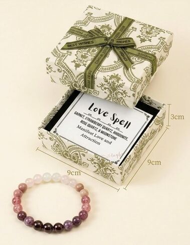 Love Energy Crystal Bracelet for Women Garnet, Quartz, Rose Quartz, Rhodonite, Moonstone for Mothers Days Gift, Birthday, Christmas Healing Gemstone Bracelet (Gift Box & Meaning Card) in Saudi Arabia