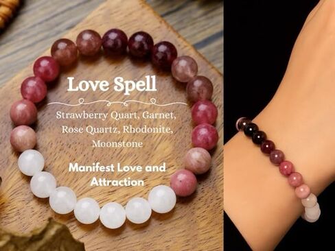 Love Energy Crystal Bracelet for Women Garnet, Quartz, Rose Quartz, Rhodonite, Moonstone for Mothers Days Gift, Birthday, Christmas Healing Gemstone Bracelet (Gift Box & Meaning Card) in Saudi Arabia