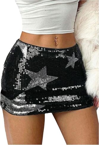 Floerns Women's Star Sequin Skirt Sparkly Bodycon Glitter Streetwear Club Mini Skirt in Kuwait
