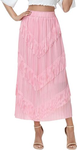Elegant Long Fringe Skirt for Women,High Waist Boho Midi Maxi Skirt with Artistic Tassel Trim for Concert Office in Saudi Arabia