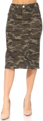 BE-GIRL Women's Camouflage Knitted Denim Pencil Skirt, Knee Length, Moto Style with Ribbed Detail, Mid Waisted in Saudi Arabia