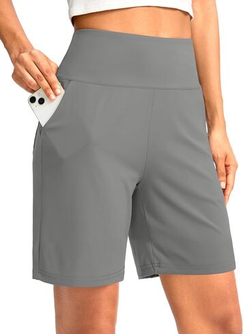 G Gradual Women's Bermuda Long Shorts with Pockets 9" High Waisted Knee Length Shorts for Women Walking Athletic Workout in Kuwait