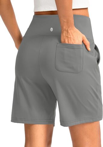 G Gradual Women's Bermuda Long Shorts with Pockets 9" High Waisted Knee Length Shorts for Women Walking Athletic Workout in Kuwait