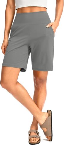 G Gradual Women's Bermuda Long Shorts with Pockets 9" High Waisted Knee Length Shorts for Women Walking Athletic Workout in Kuwait