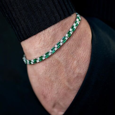 Green Emerald Gemstone Handmade 925k Silver Luxury Chain Tennis Bracelet for Men in Saudi Arabia
