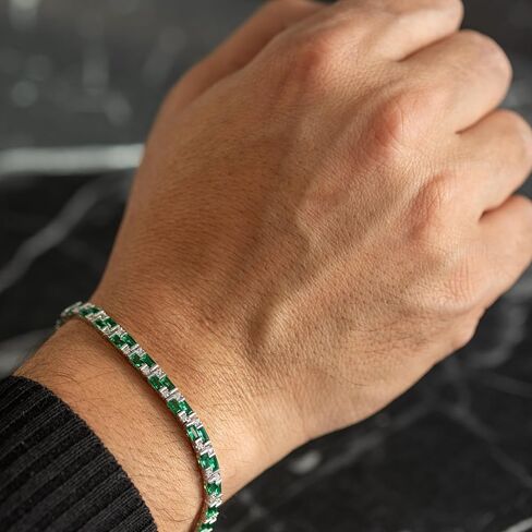 Green Emerald Gemstone Handmade 925k Silver Luxury Chain Tennis Bracelet for Men in Saudi Arabia