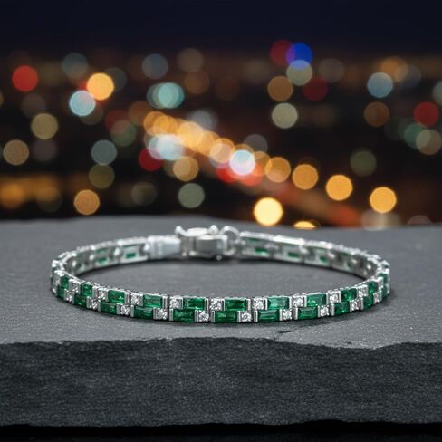 Green Emerald Gemstone Handmade 925k Silver Luxury Chain Tennis Bracelet for Men in Saudi Arabia