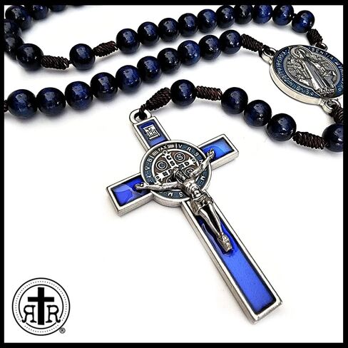 Blue St. Benedict Wooden Rosary - Beautifully Handmade - Catholic or Christian Gift Rosaries in Saudi Arabia