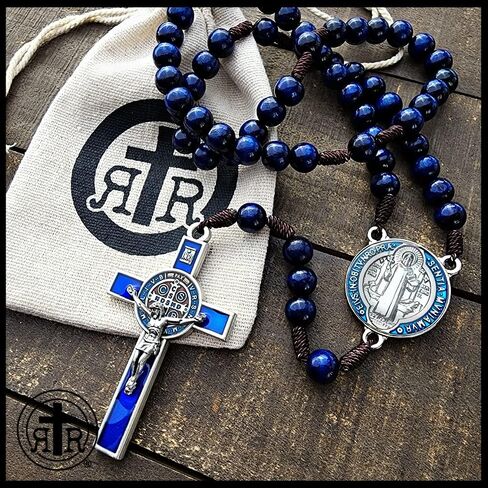 Blue St. Benedict Wooden Rosary - Beautifully Handmade - Catholic or Christian Gift Rosaries in Saudi Arabia