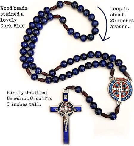 Blue St. Benedict Wooden Rosary - Beautifully Handmade - Catholic or Christian Gift Rosaries in Saudi Arabia