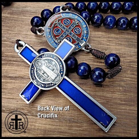 Blue St. Benedict Wooden Rosary - Beautifully Handmade - Catholic or Christian Gift Rosaries in Saudi Arabia