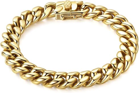 10mm 12mm 14K Real Gold Plated Miami Cuban Link Chain Bracelet 316L Stainless Steel Thick Hypoallergenic Hip Hop Jewelry for Mens Women Christmas Birthday Gift in Saudi Arabia