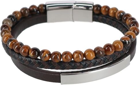 Trafalgar Men's Beaded and Leather 3 Strand Bracelet in Kuwait