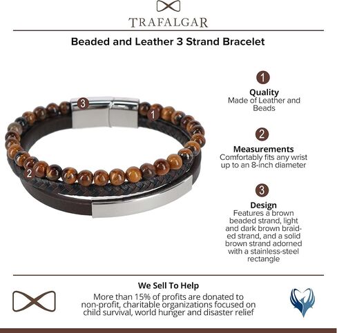 Trafalgar Men's Beaded and Leather 3 Strand Bracelet in Kuwait