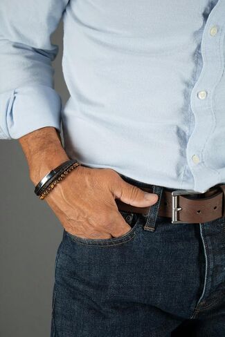 Trafalgar Men's Beaded and Leather 3 Strand Bracelet in Kuwait
