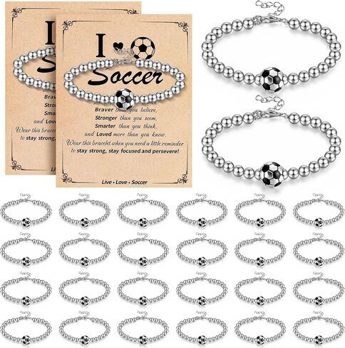 Ecation 24 Set Soccer Bracelets Sport Team Gifts Bulk Sport Party Favors Soccer Bracelets with Inspirational Cards for Man Women Fan Player Team Lovers Friend Birthday 2026 Sports Senior Night Gifts in Kuwait