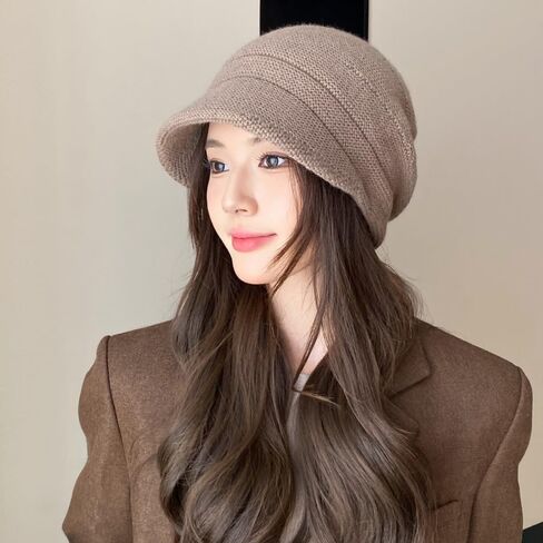 Wool Pullover Hat Korean Style Casual Windproof Knited Beanie Breathable Keep Warm Pile Cap Winter Autumn(Khaki) in Kuwait