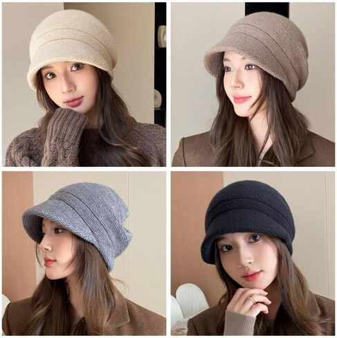 Wool Pullover Hat Korean Style Casual Windproof Knited Beanie Breathable Keep Warm Pile Cap Winter Autumn(Khaki) in Kuwait