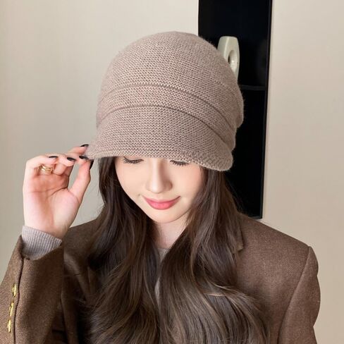 Wool Pullover Hat Korean Style Casual Windproof Knited Beanie Breathable Keep Warm Pile Cap Winter Autumn(Khaki) in Kuwait