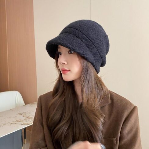 Wool Pullover Hat Korean Style Casual Windproof Knited Beanie Breathable Keep Warm Pile Cap Winter Autumn(Khaki) in Kuwait