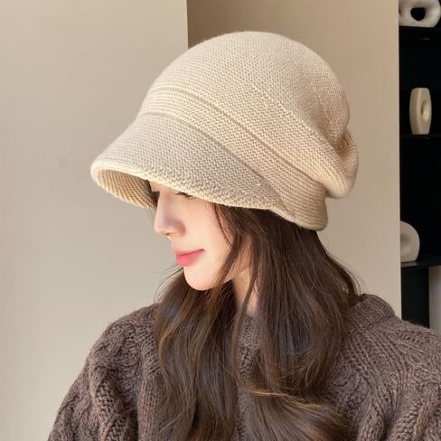 Wool Pullover Hat Korean Style Casual Windproof Knited Beanie Breathable Keep Warm Pile Cap Winter Autumn(Khaki) in Kuwait