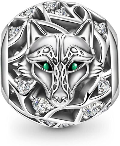 GNOCE Wolf Charm Bead 925 Sterling Silver Inlaid with Crystal Zircon Stons Jewelry Gift For Women Wife Fit Bracelets/Necklace in Kuwait