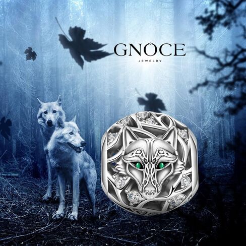 GNOCE Wolf Charm Bead 925 Sterling Silver Inlaid with Crystal Zircon Stons Jewelry Gift For Women Wife Fit Bracelets/Necklace in Kuwait