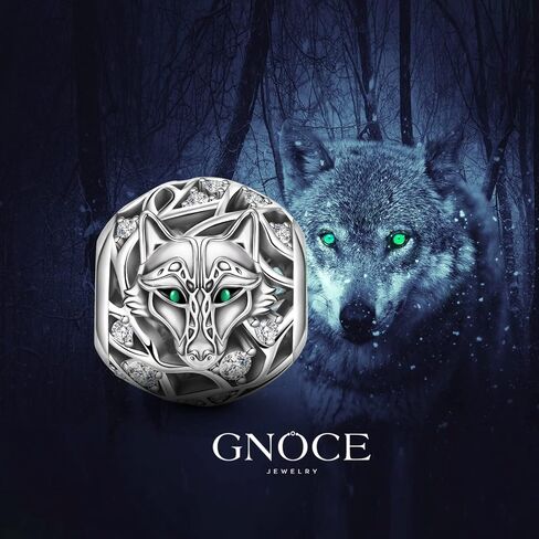 GNOCE Wolf Charm Bead 925 Sterling Silver Inlaid with Crystal Zircon Stons Jewelry Gift For Women Wife Fit Bracelets/Necklace in Kuwait