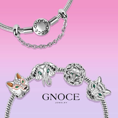 GNOCE Wolf Charm Bead 925 Sterling Silver Inlaid with Crystal Zircon Stons Jewelry Gift For Women Wife Fit Bracelets/Necklace in Kuwait