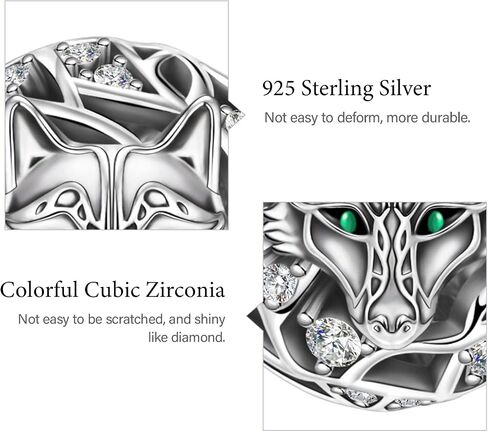 GNOCE Wolf Charm Bead 925 Sterling Silver Inlaid with Crystal Zircon Stons Jewelry Gift For Women Wife Fit Bracelets/Necklace in Kuwait