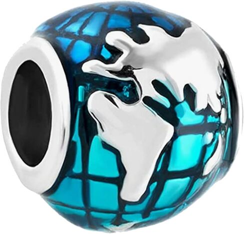 KunBead Blue Ocean Earth Map Love Travel Bead Charms Compatible with Pandora Bracelet Necklace Birthday Jewelry Gifts for Women in Kuwait