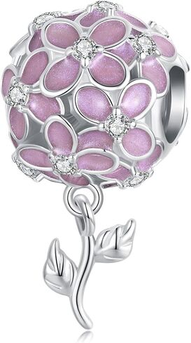 Pink Hydrangea Charm 925 Sterling Silver Charm Fits For Pandora Bracelet Necklace,SCC2738 in Saudi Arabia