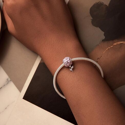 Pink Hydrangea Charm 925 Sterling Silver Charm Fits For Pandora Bracelet Necklace,SCC2738 in Saudi Arabia
