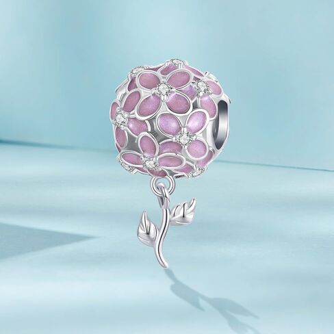 Pink Hydrangea Charm 925 Sterling Silver Charm Fits For Pandora Bracelet Necklace,SCC2738 in Saudi Arabia