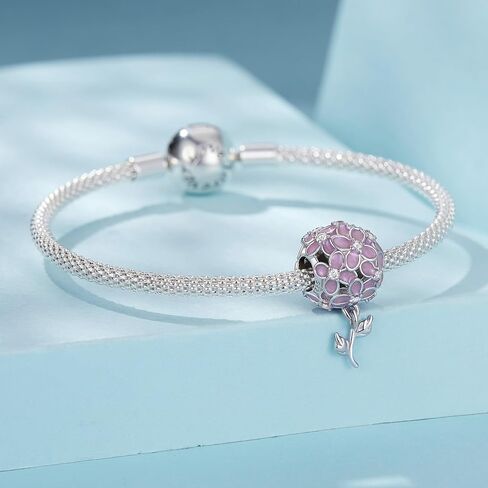Pink Hydrangea Charm 925 Sterling Silver Charm Fits For Pandora Bracelet Necklace,SCC2738 in Saudi Arabia