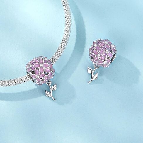 Pink Hydrangea Charm 925 Sterling Silver Charm Fits For Pandora Bracelet Necklace,SCC2738 in Saudi Arabia