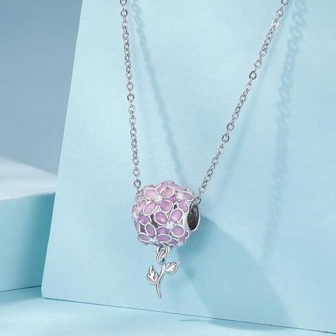 Pink Hydrangea Charm 925 Sterling Silver Charm Fits For Pandora Bracelet Necklace,SCC2738 in Saudi Arabia