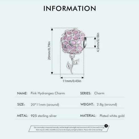 Pink Hydrangea Charm 925 Sterling Silver Charm Fits For Pandora Bracelet Necklace,SCC2738 in Saudi Arabia