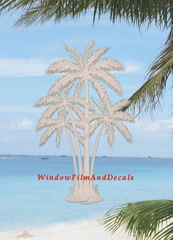 Oval Palm Tree Etched Window Decal Vinyl Glass Cling - 21" x 33" - Clear with White Design Elements in Saudi Arabia
