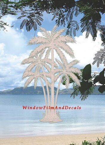 Oval Palm Tree Etched Window Decal Vinyl Glass Cling - 21" x 33" - Clear with White Design Elements in Saudi Arabia