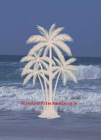 Oval Palm Tree Etched Window Decal Vinyl Glass Cling - 21" x 33" - Clear with White Design Elements in Saudi Arabia