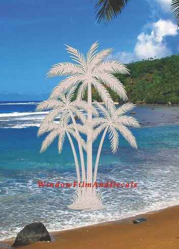 Oval Palm Tree Etched Window Decal Vinyl Glass Cling - 21" x 33" - Clear with White Design Elements in Saudi Arabia
