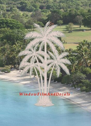 Oval Palm Tree Etched Window Decal Vinyl Glass Cling - 21" x 33" - Clear with White Design Elements in Saudi Arabia