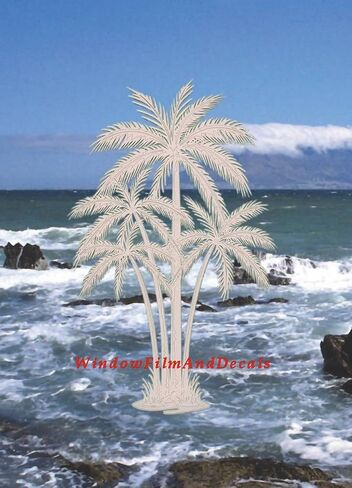 Oval Palm Tree Etched Window Decal Vinyl Glass Cling - 21" x 33" - Clear with White Design Elements in Saudi Arabia